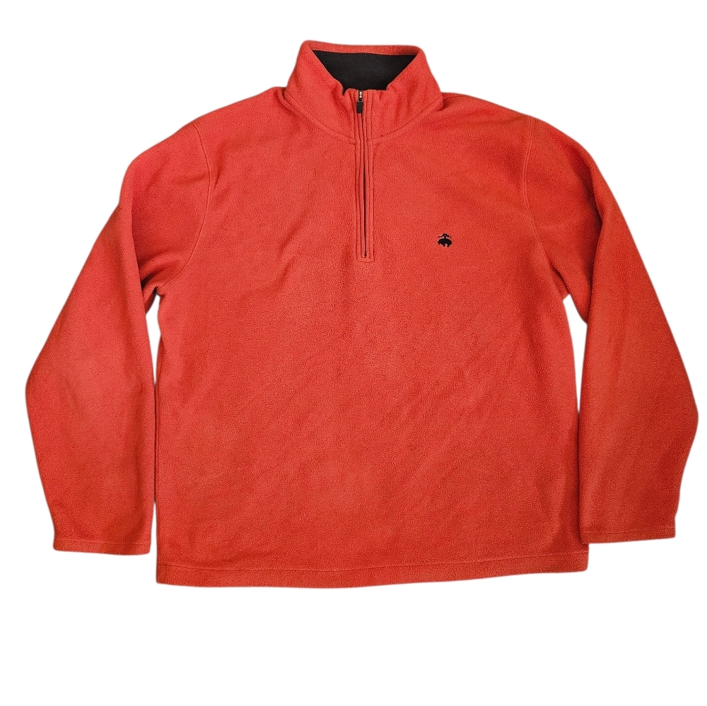 Brooks Brothers Mens XL Orange Fleece Pullover‎ 1/4 Zip Sweatshirt Casual
